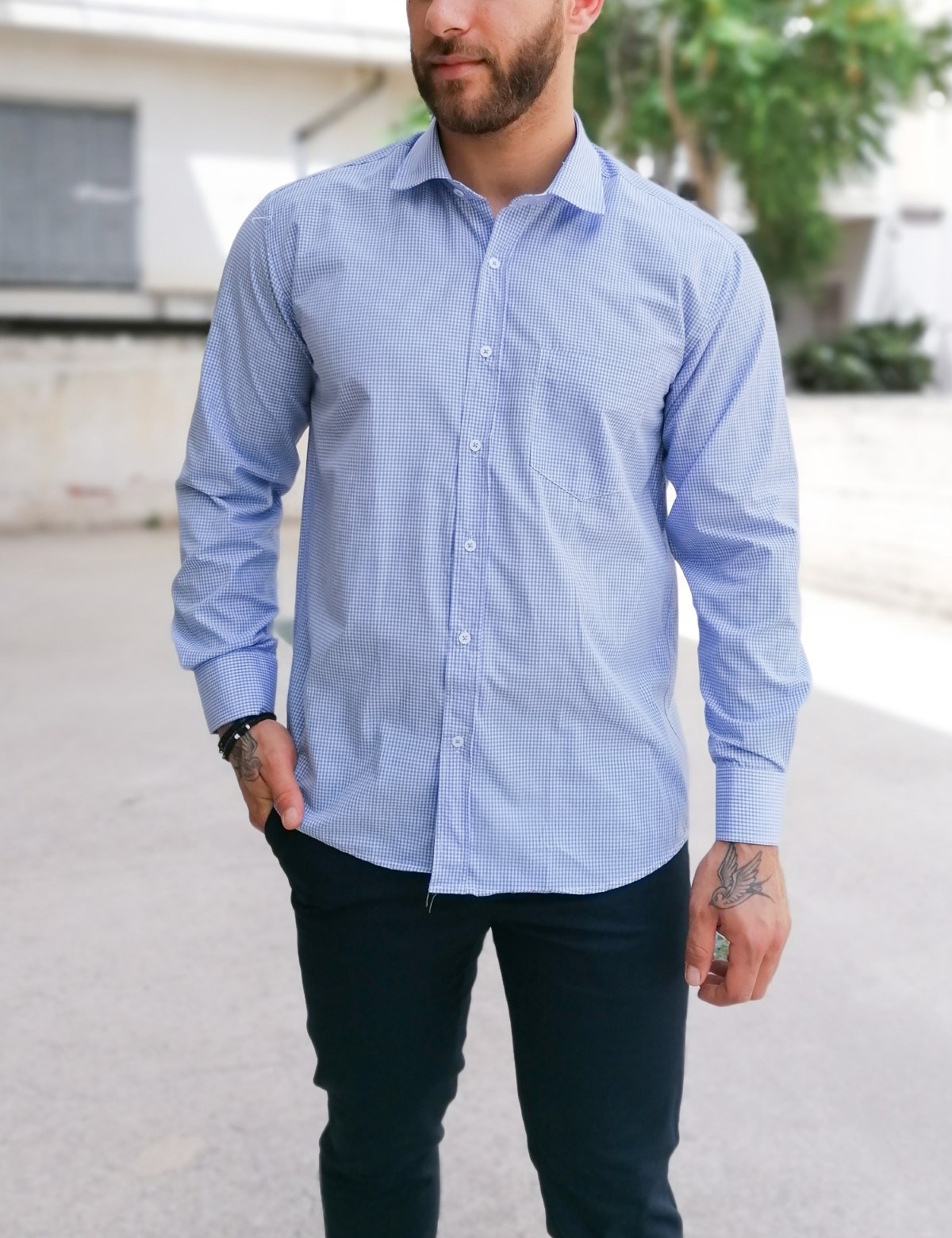 Ανδρικό μπλε πτι καρό πουκάμισο Plus Size 313029 φωτογραφία